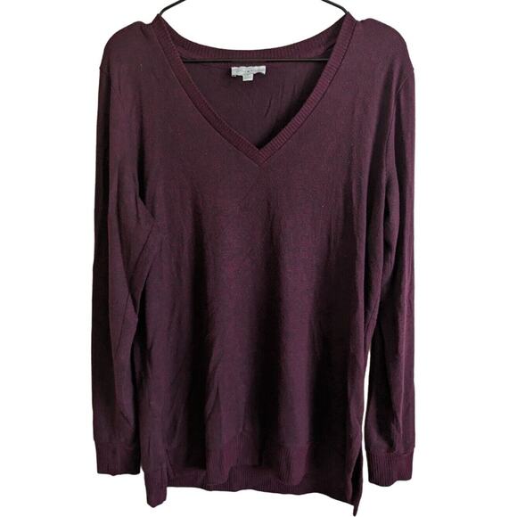 Lucky Brand Womens Sz S Oversized Slouchy Sweater Maroon Purple Side Slit - Picture 1 of 4